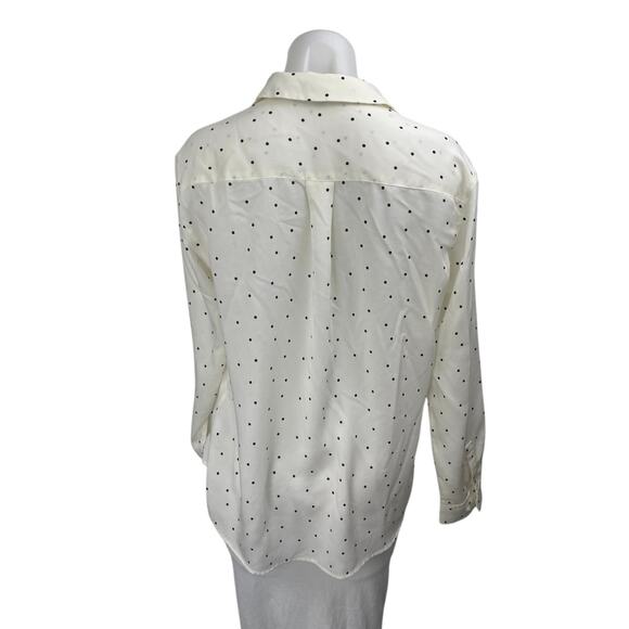 Uniqlo Women's White Polka Dot Long Sleeve Button Down Shirt Blouse Top Size M - Picture 2 of 4